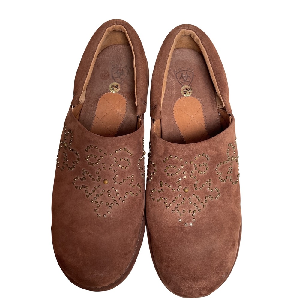 Ariat Leather Studded Clogs Womens 6.5 Brown Western Platform Mules 21203